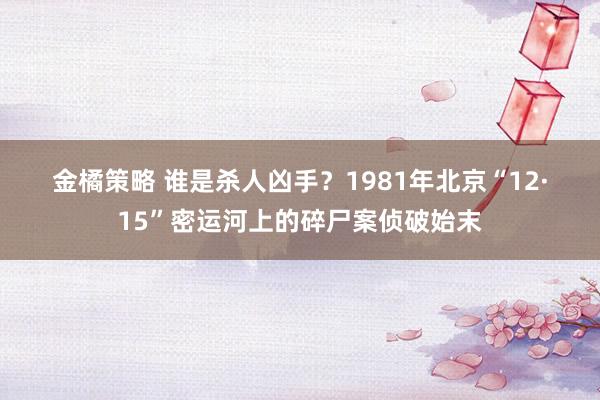 金橘策略 谁是杀人凶手？1981年北京“12&#183;15”密运河上的碎尸案侦破始末