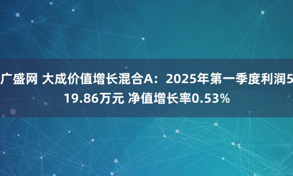广盛网 大成价值增长混合A：2025年第一季度利润519.86万元 净值增长率0.53%
