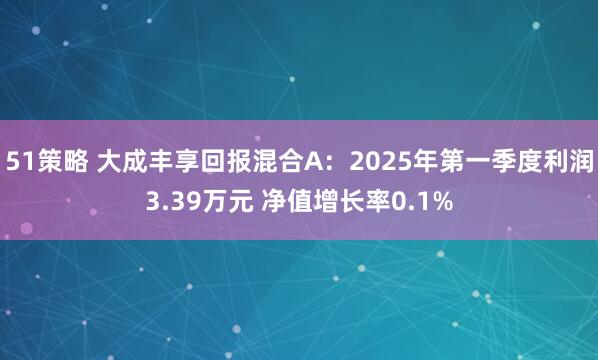 51策略 大成丰享回报混合A：2025年第一季度利润3.39万元 净值增长率0.1%