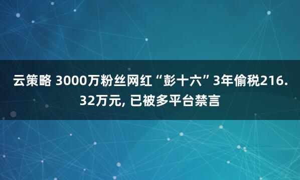 云策略 3000万粉丝网红“彭十六”3年偷税216.32万元, 已被多平台禁言